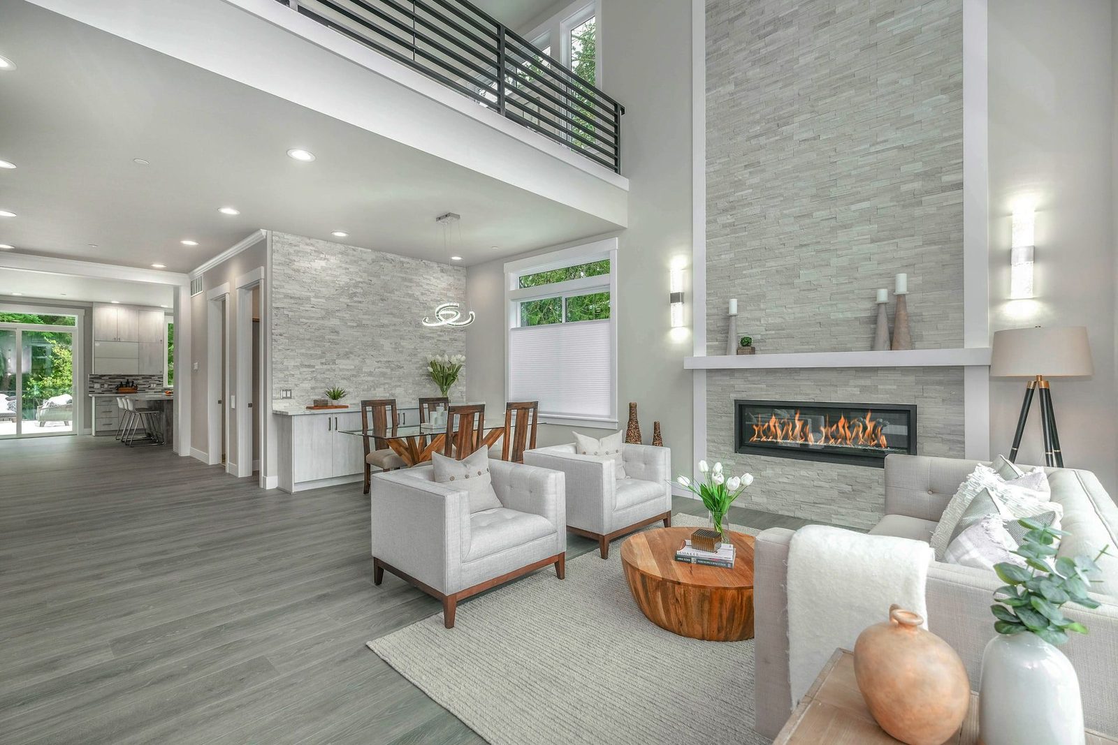Modern Cary living room with recessed and accent lighting