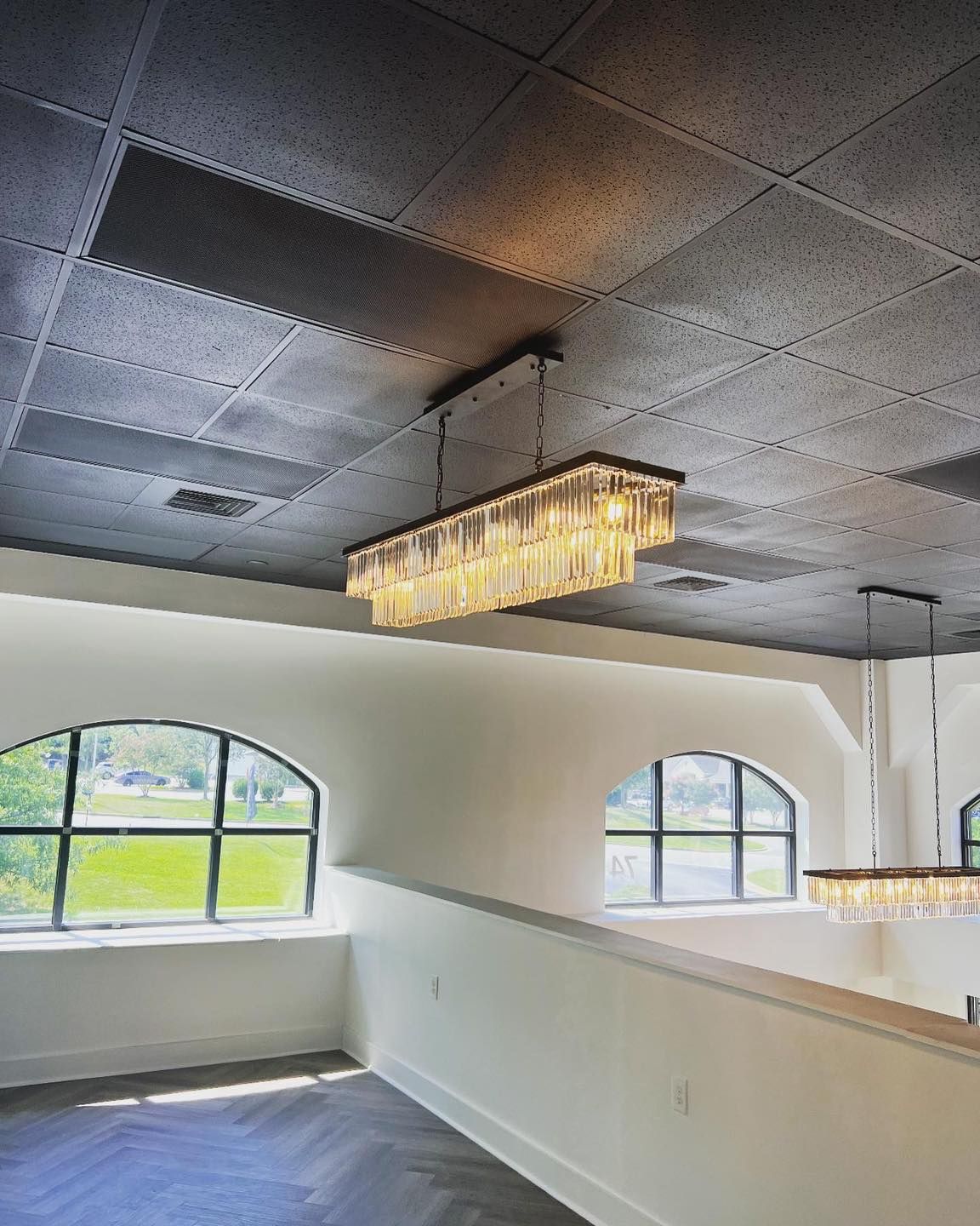 Commercial office chandelier lighting installation