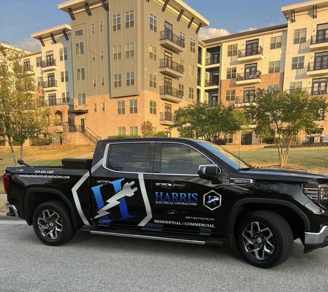 Raleigh apartments with a Harris Electrical Contractors service truck