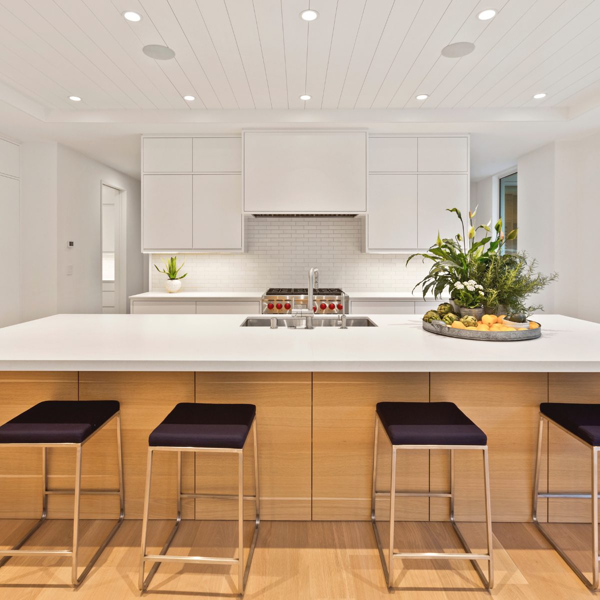 Modern kitchen with recessed ceiling lighting